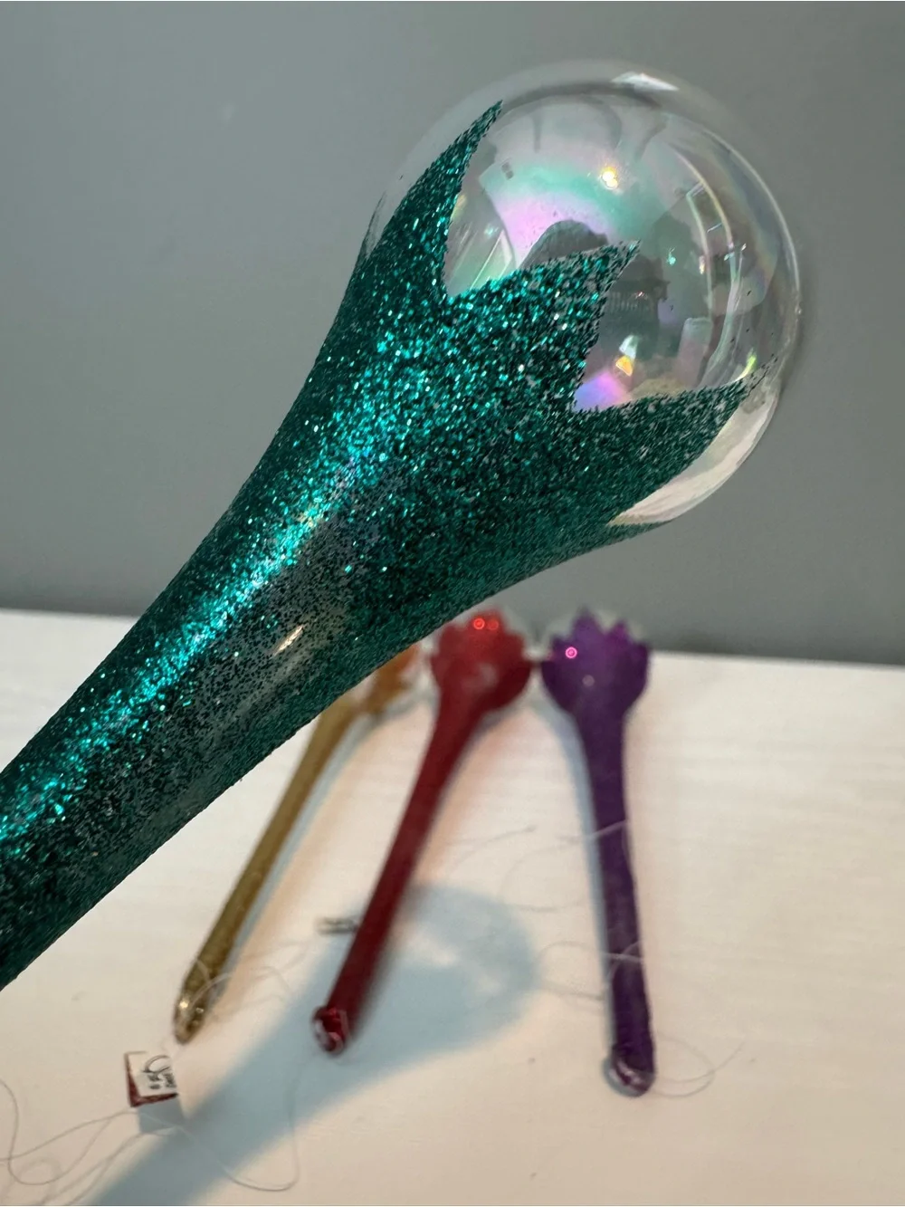 Department 56 Teardrop Ornaments in Green, Purple, Red, Gold